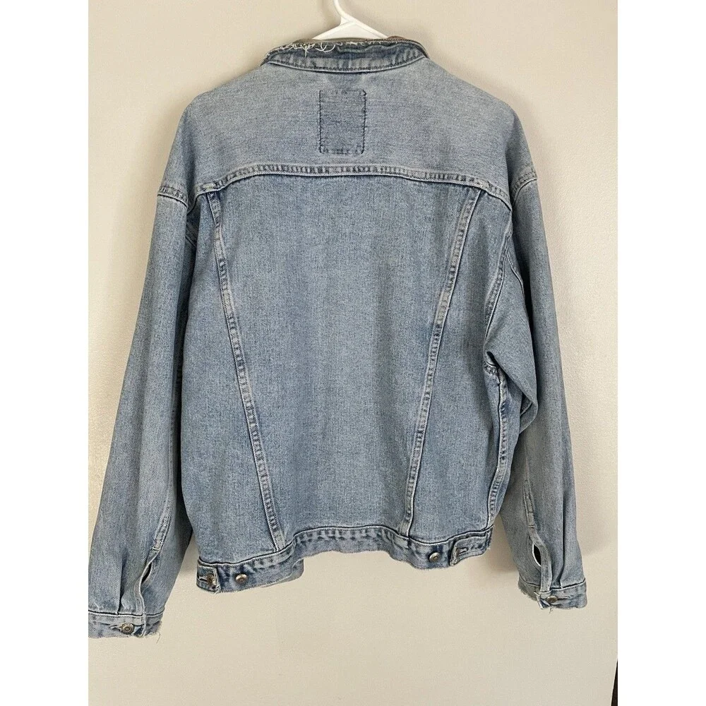 Vintage Banana Republic Travel & Safari Denim Jacket with Leather Trim Trucker L